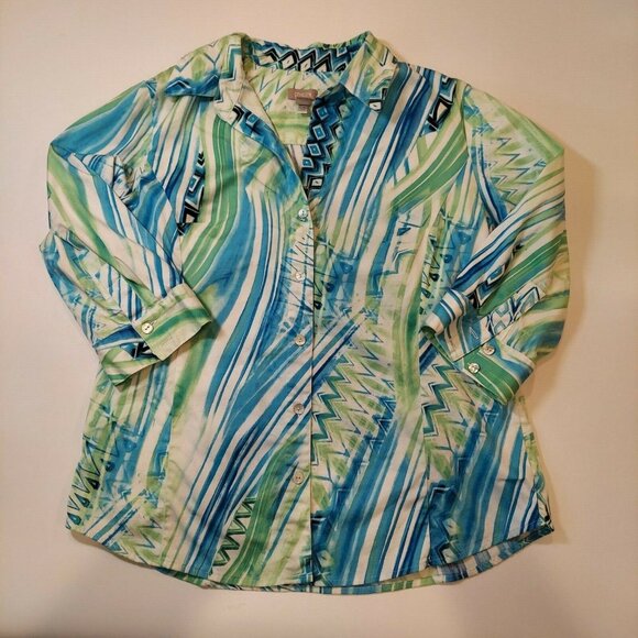 Chico's Blouse womens L geometric bright colorful Button boho career casual fun - Picture 10 of 12